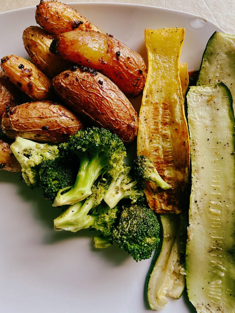 old-bay-minced-garlic-fingerling-potatoes-roasted-broccoli-summer-squash